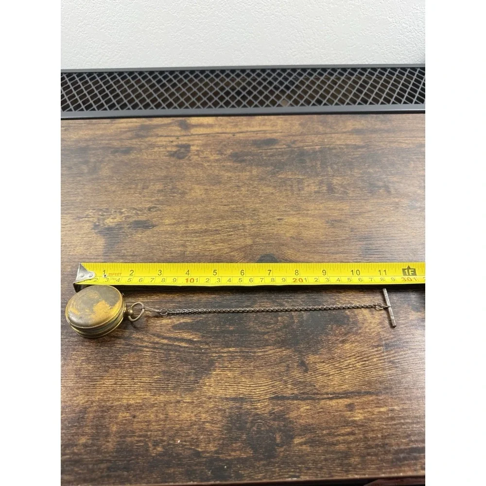 Vintage Antique Brass Pocket Compass Made In France Military Style W/CHAIN Works